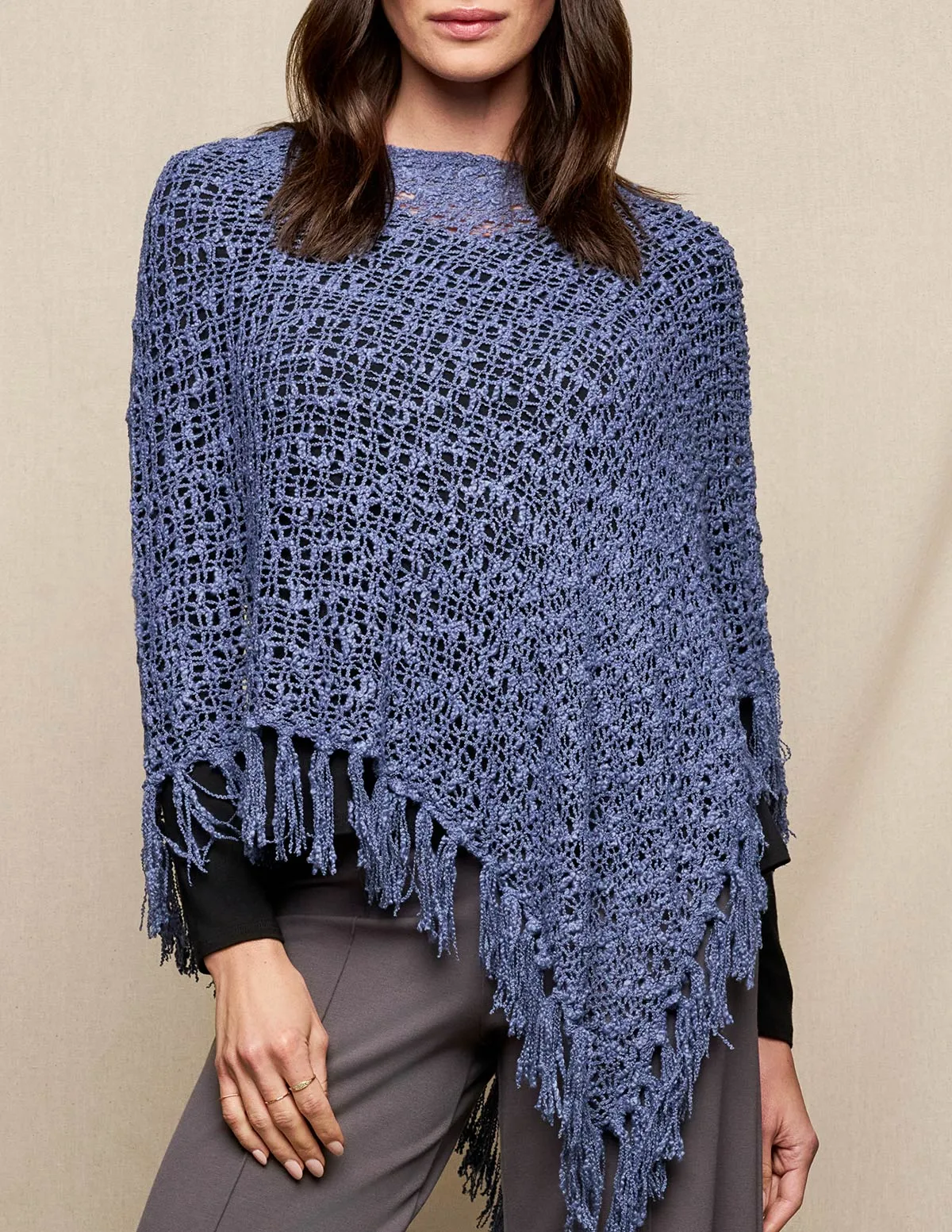 Handwoven Riva Knit Fringe Poncho