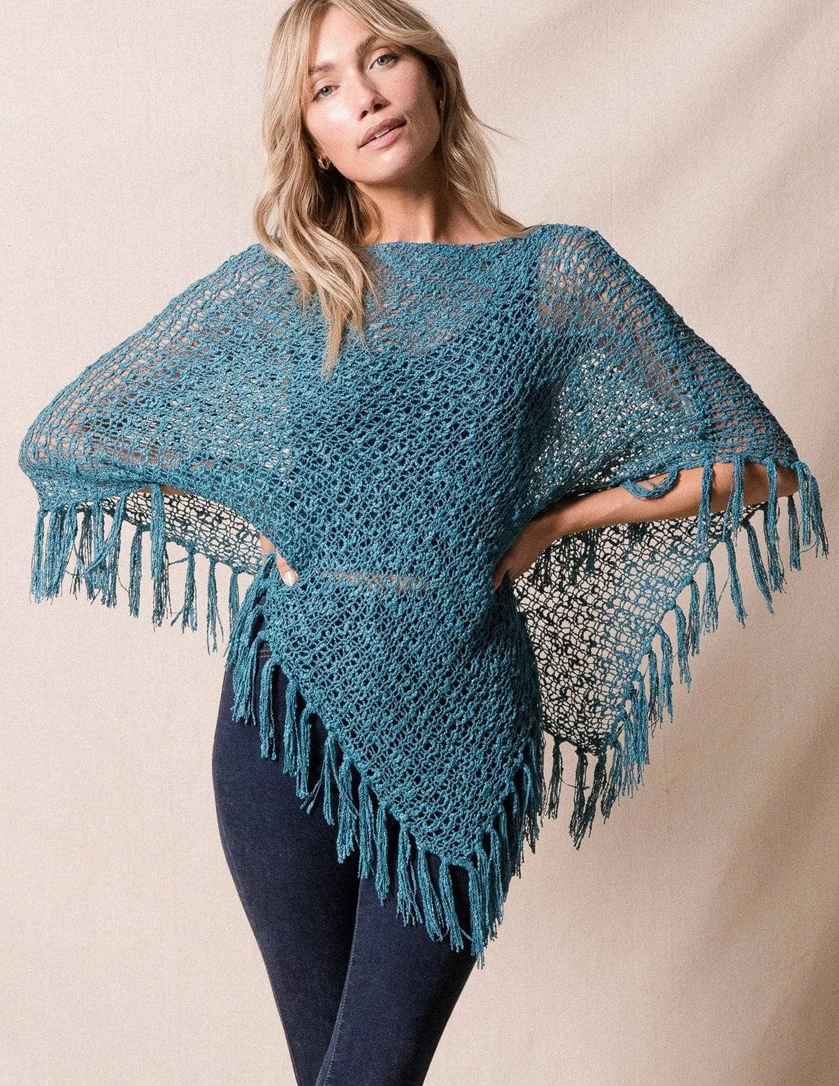 Handwoven Riva Knit Fringe Poncho