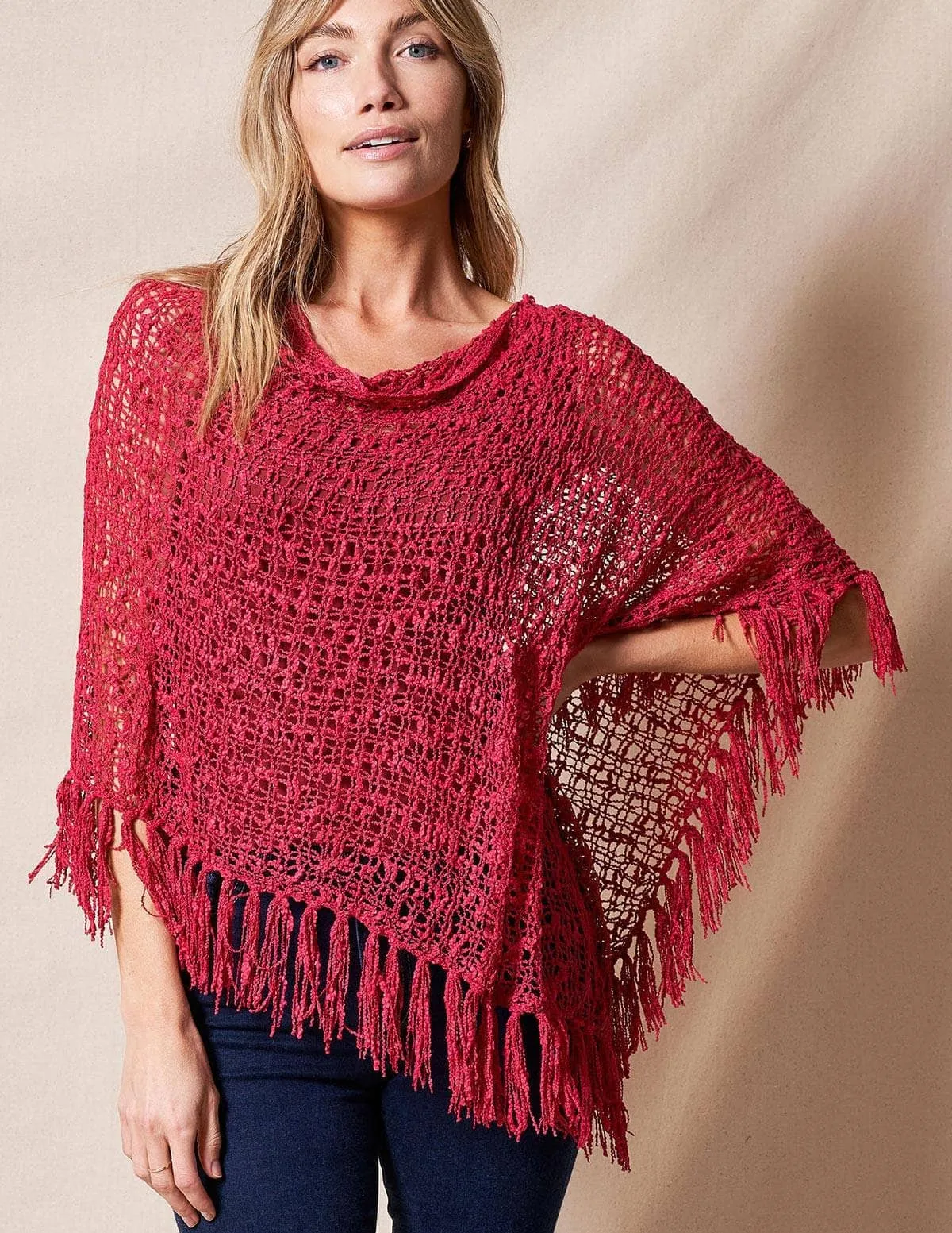 Handwoven Riva Knit Fringe Poncho