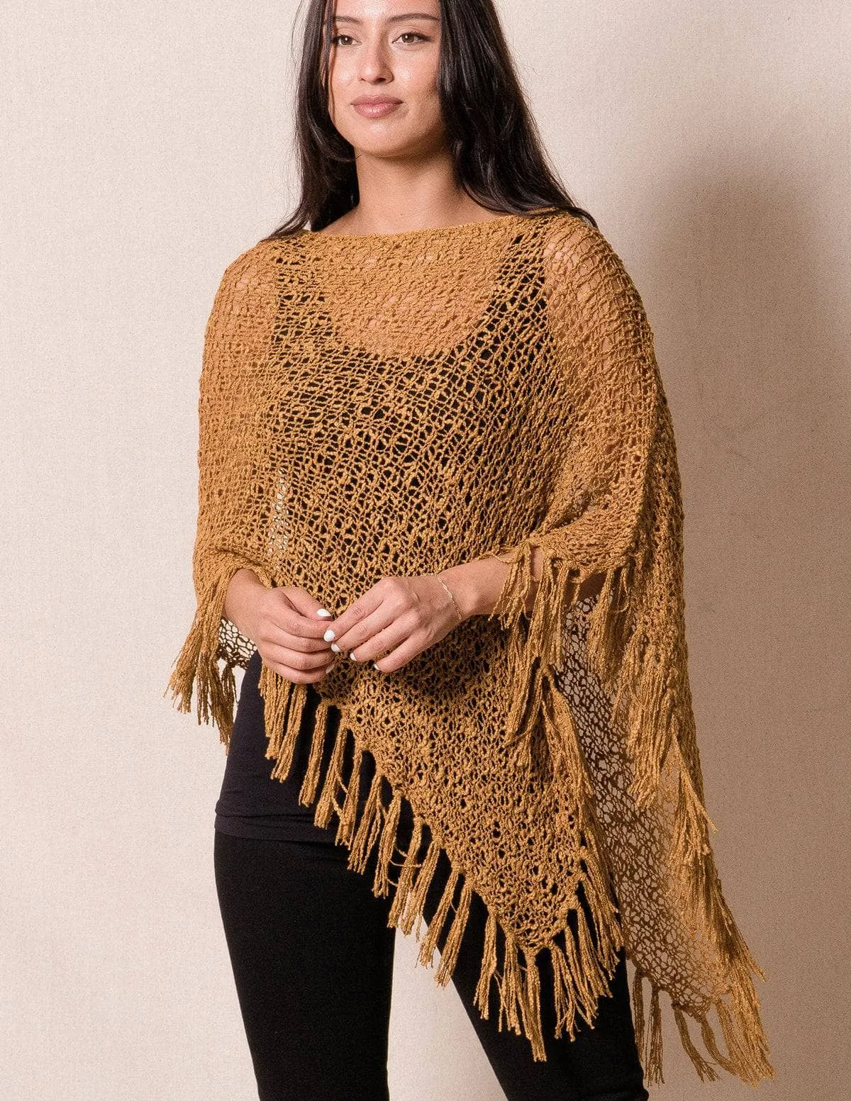 Handwoven Riva Knit Fringe Poncho