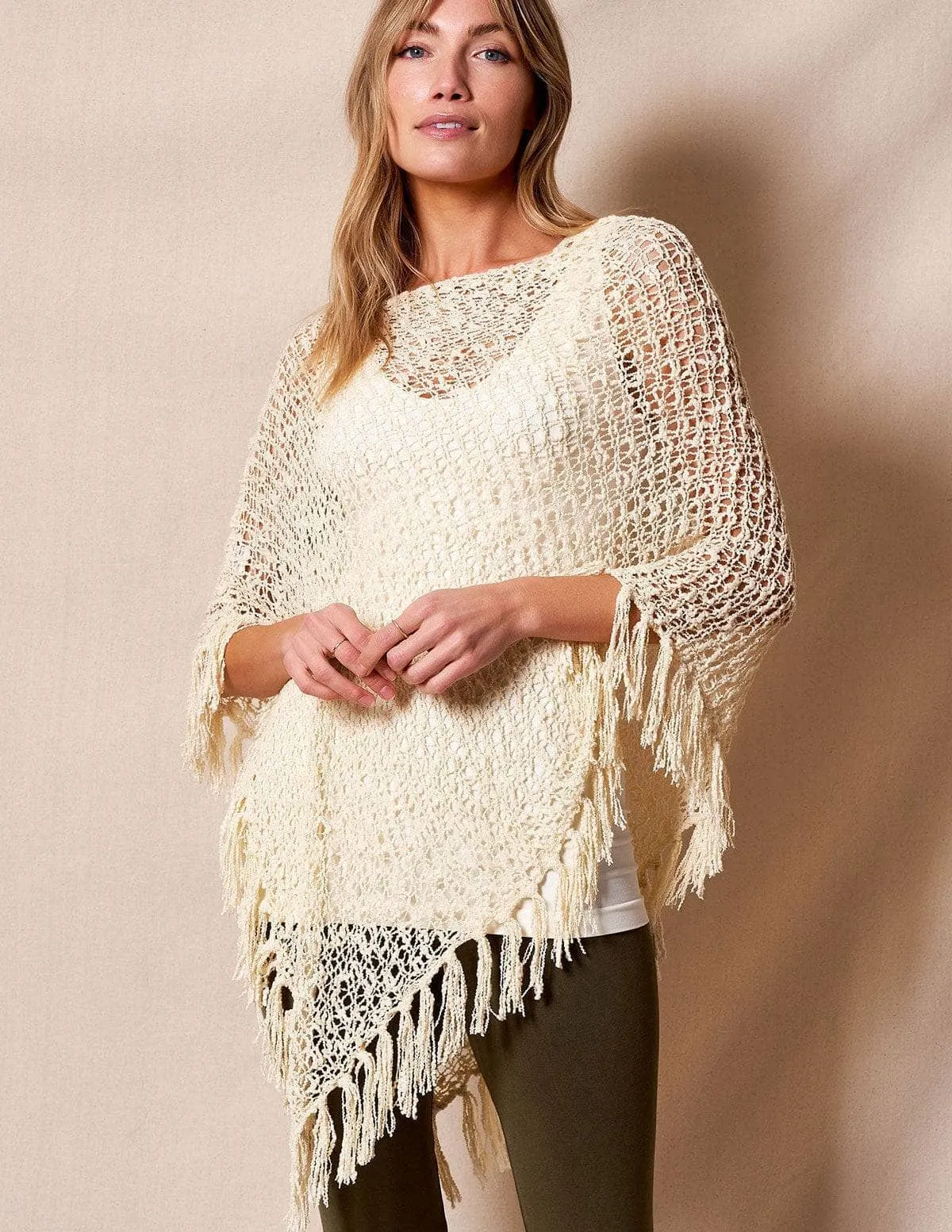 Handwoven Riva Knit Fringe Poncho