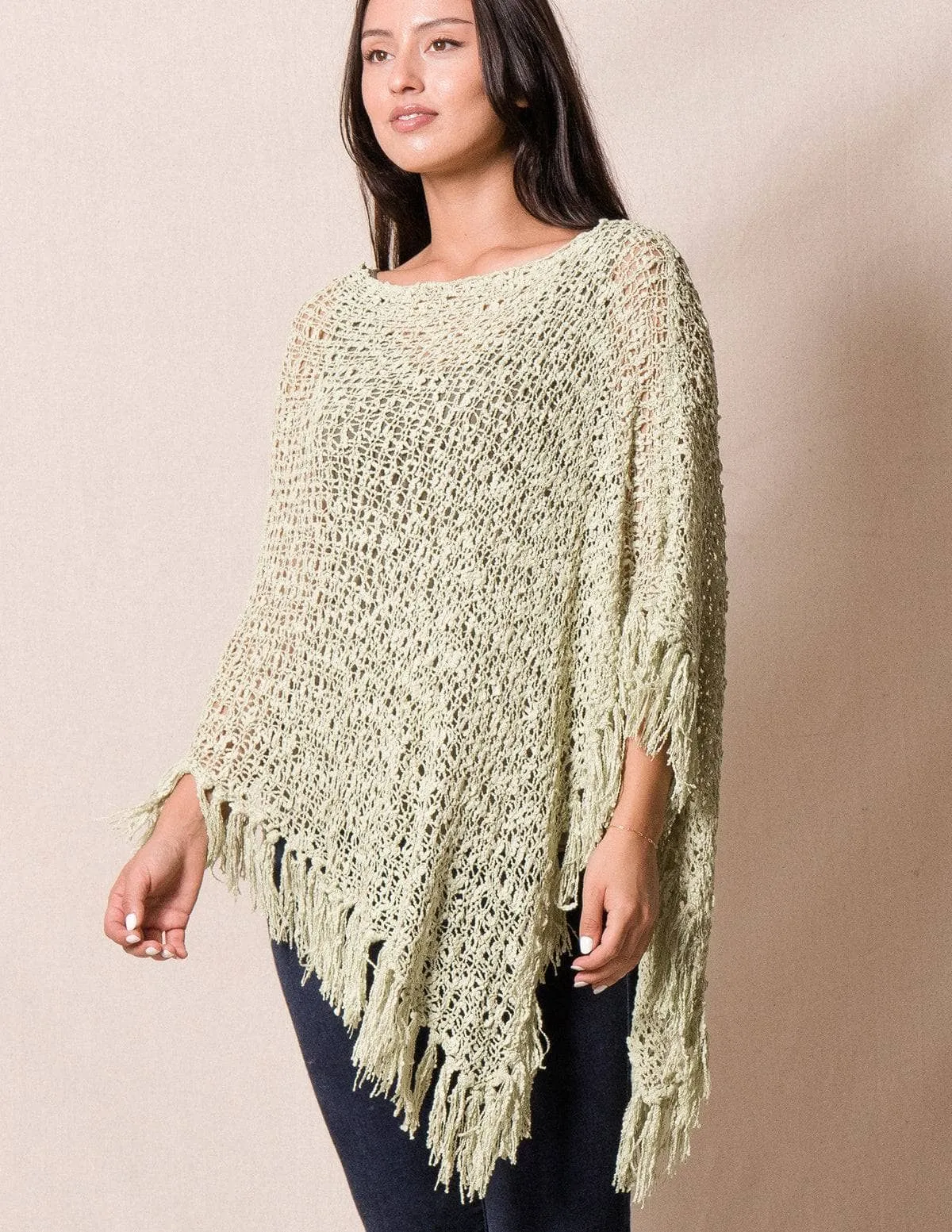 Handwoven Riva Knit Fringe Poncho