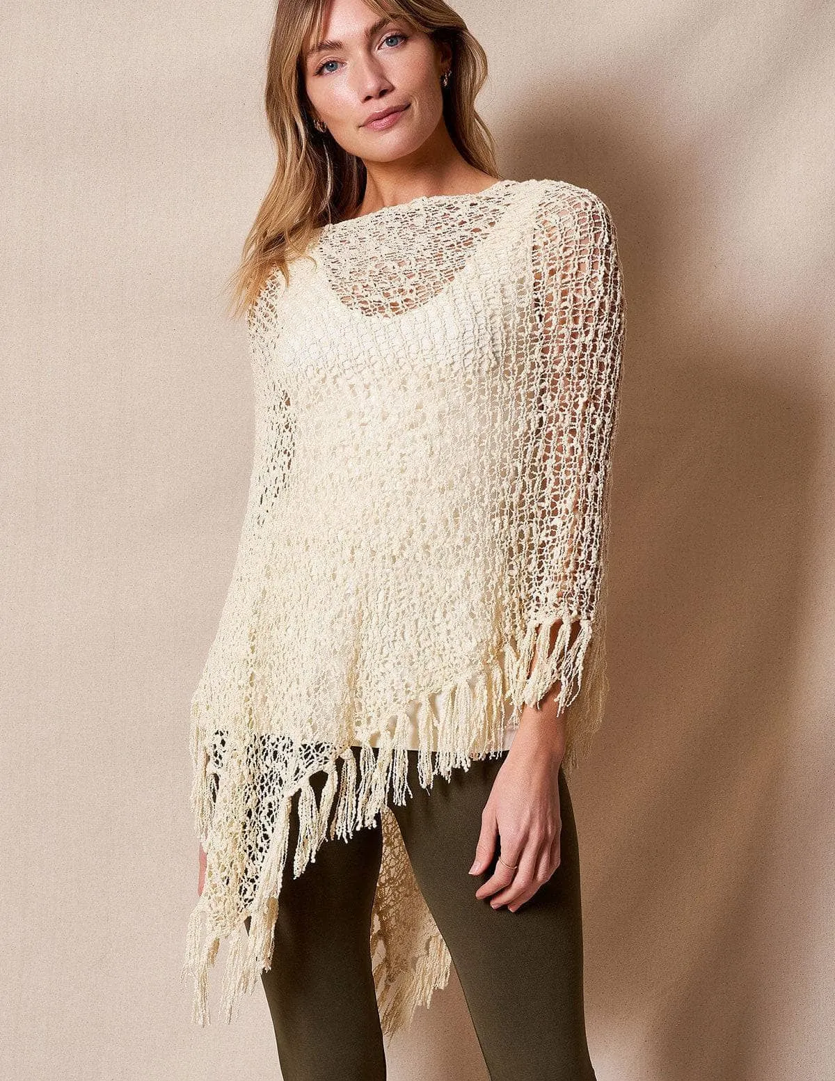 Handwoven Riva Knit Fringe Poncho