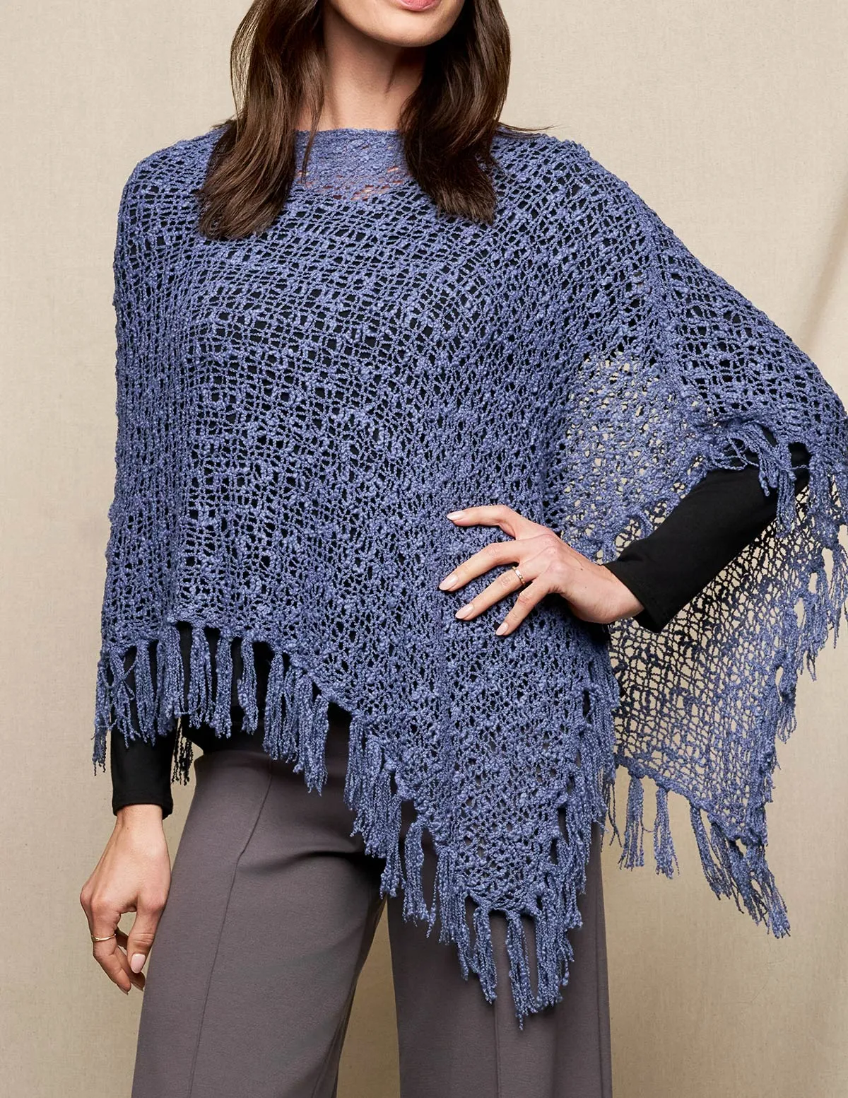 Handwoven Riva Knit Fringe Poncho