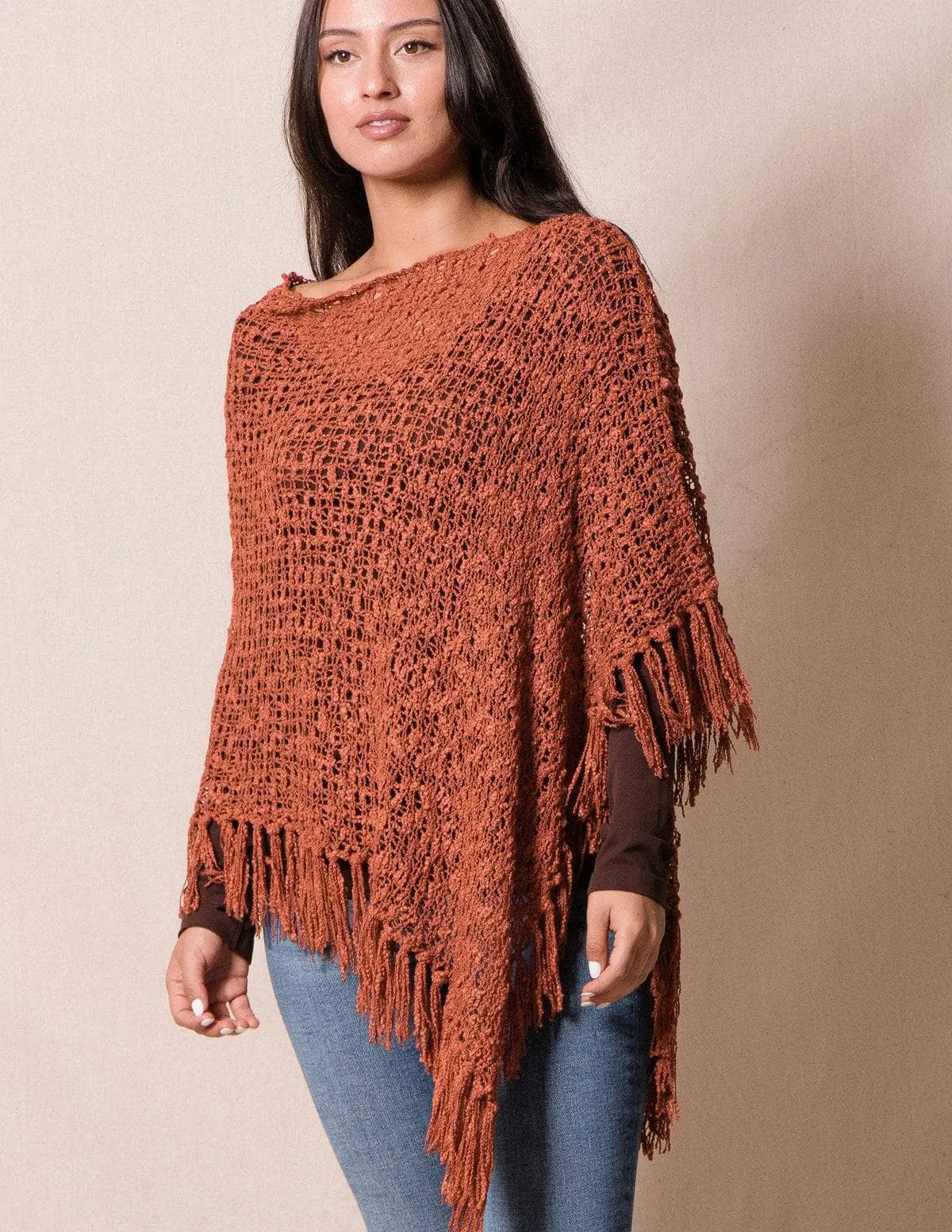 Handwoven Riva Knit Fringe Poncho