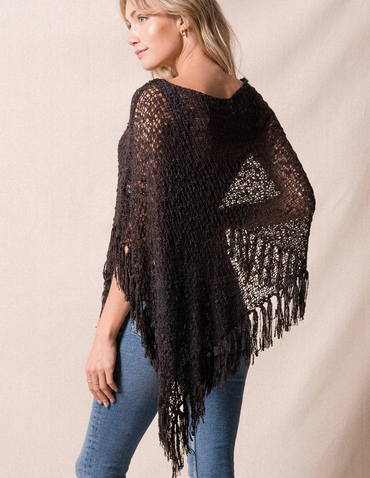 Handwoven Riva Knit Fringe Poncho