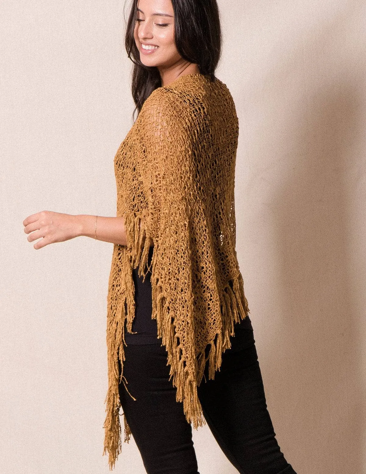 Handwoven Riva Knit Fringe Poncho