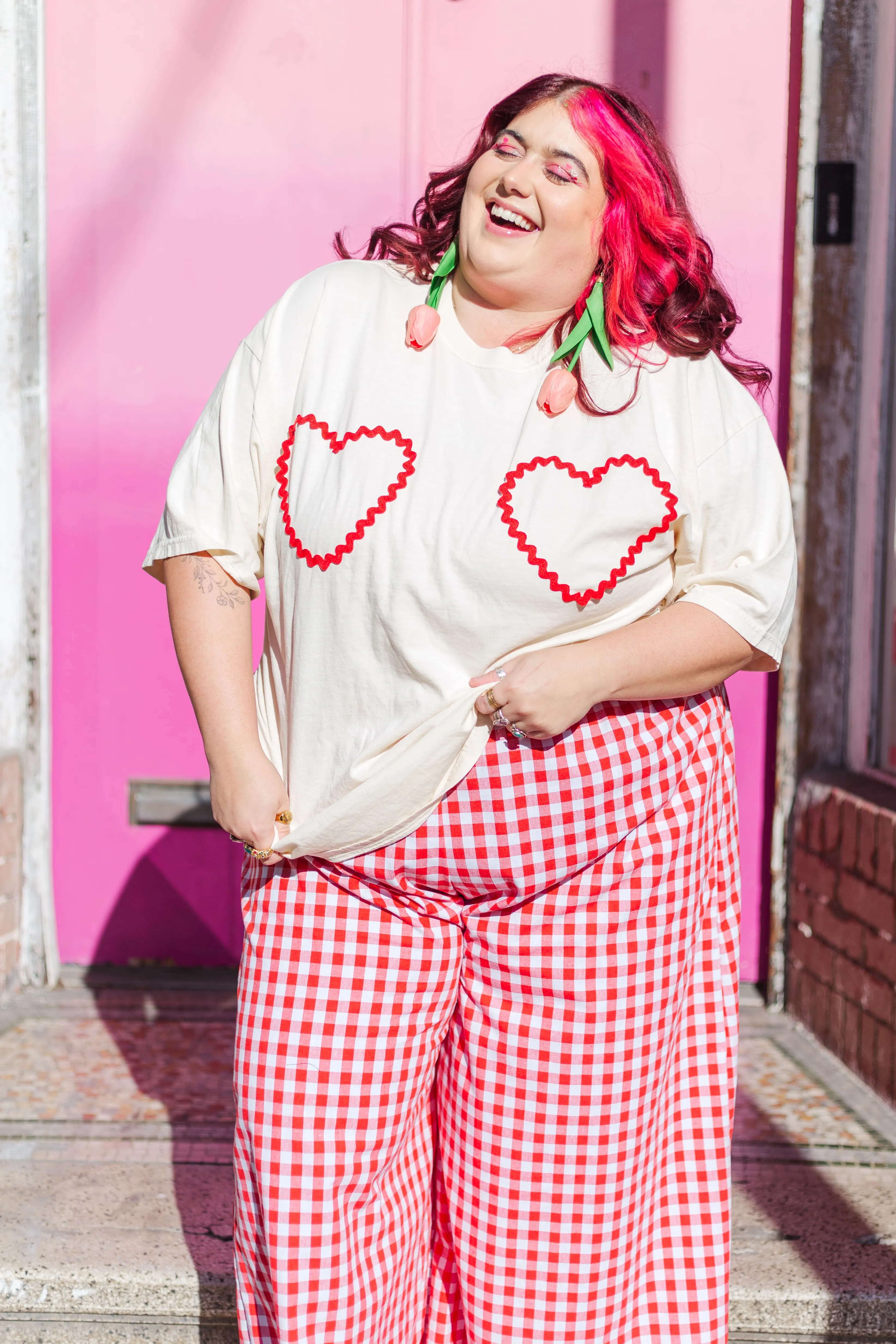 Heart T-Shirt - Cream / Red Double Heart - Size 4XL (RTS)