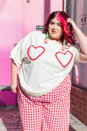 Heart T-Shirt - Cream / Red Double Heart - Size 4XL (RTS)