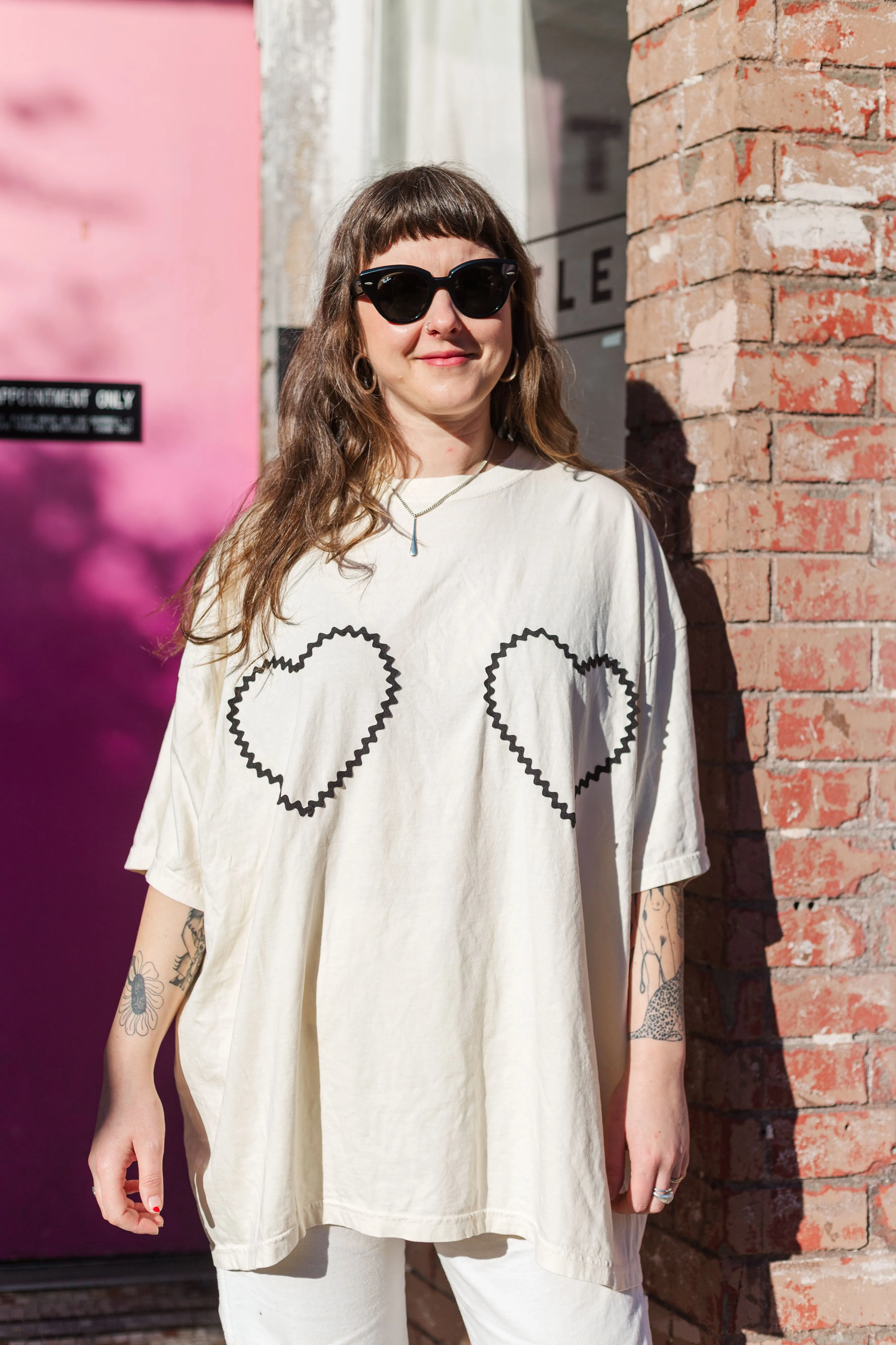 Heart T-Shirt - Cream/Black Double Heart - Size 3XL (RTS)