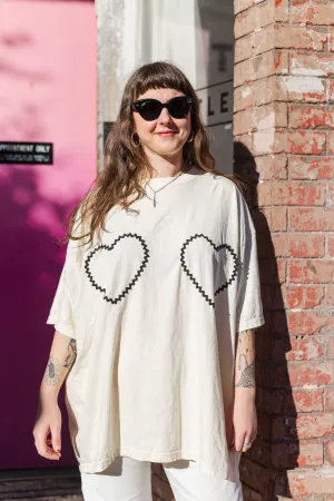 Heart T-Shirt - Cream/Black Double Heart - Size 3XL (RTS)