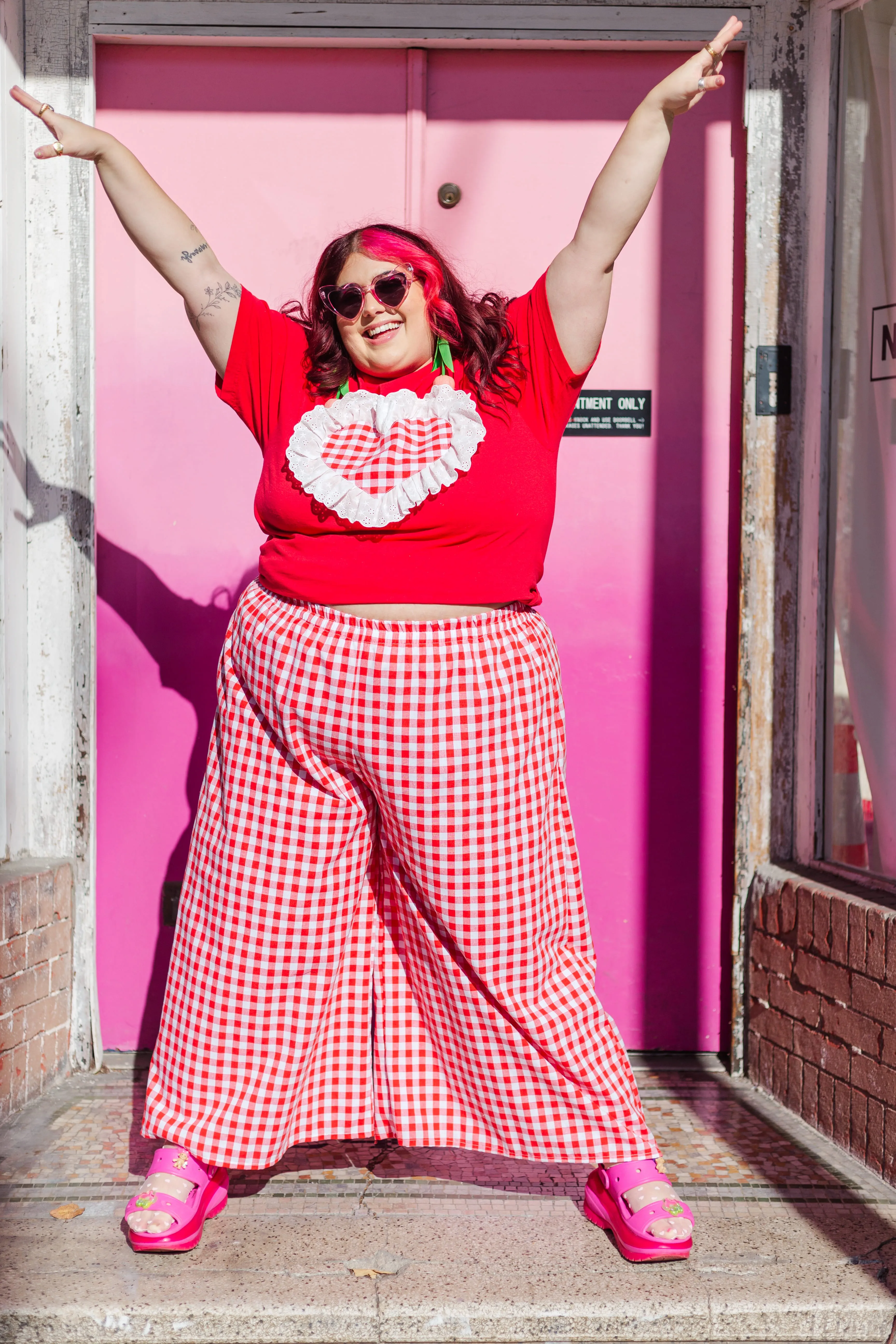 Heart T-Shirt - Red/Red Gingham Ruffle - Size 2XL (RTS)