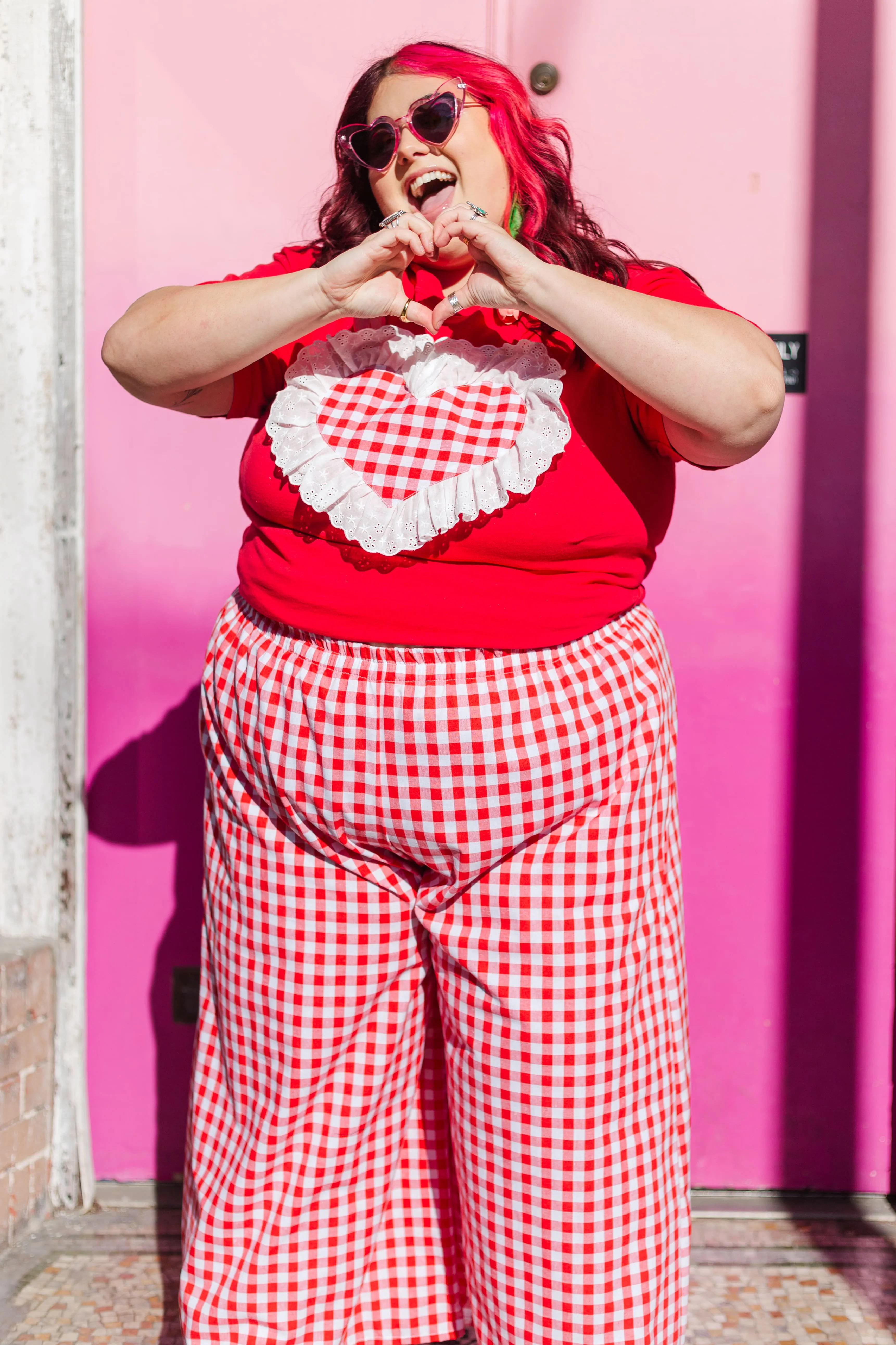 Heart T-Shirt - Red/Red Gingham Ruffle - Size 2XL (RTS)