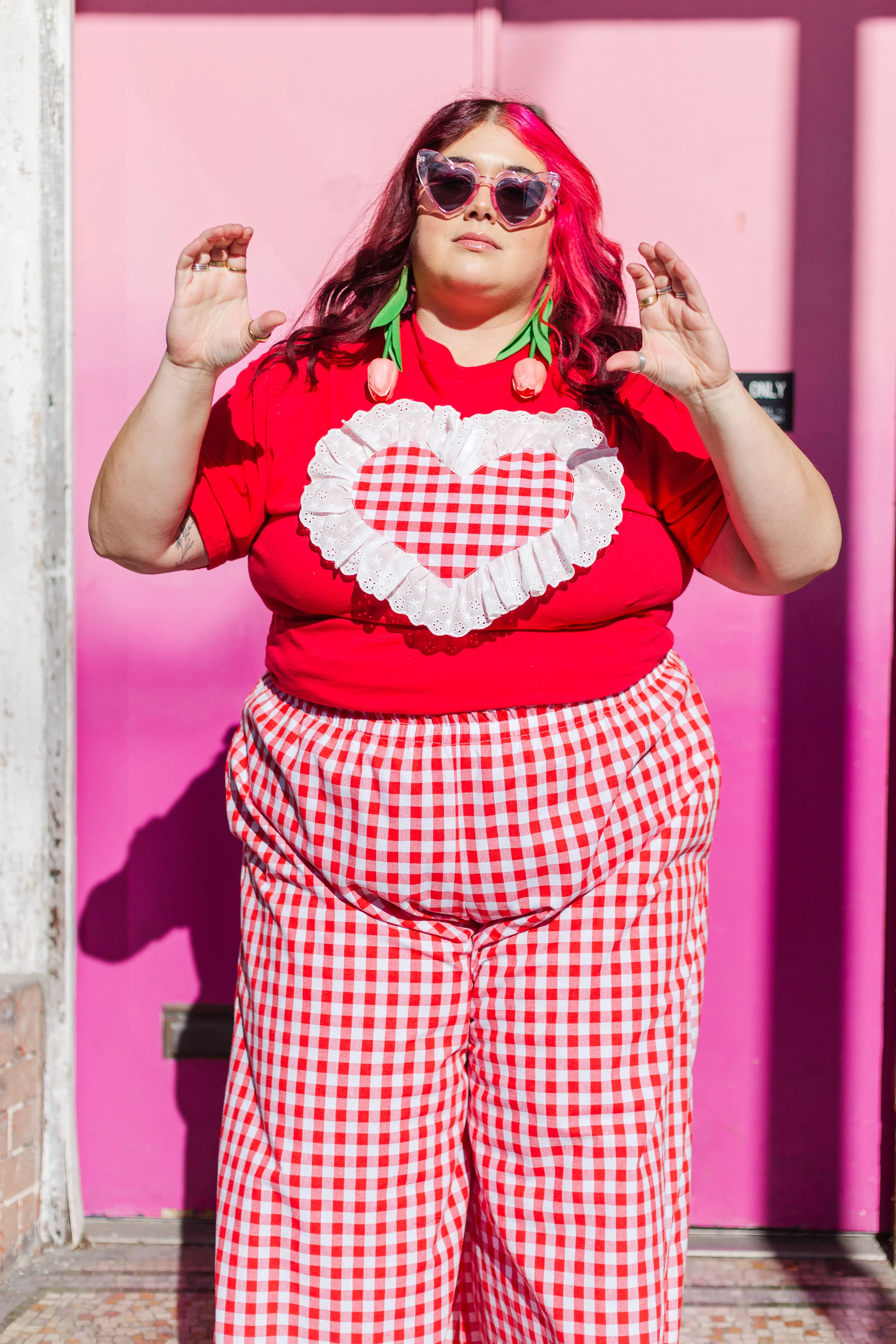 Heart T-Shirt - Red/Red Gingham Ruffle - Size 2XL (RTS)