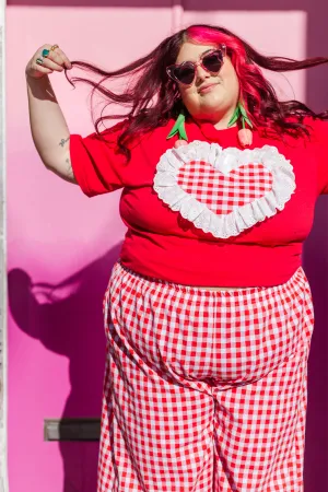 Heart T-Shirt - Red/Red Gingham Ruffle - Size 2XL (RTS)