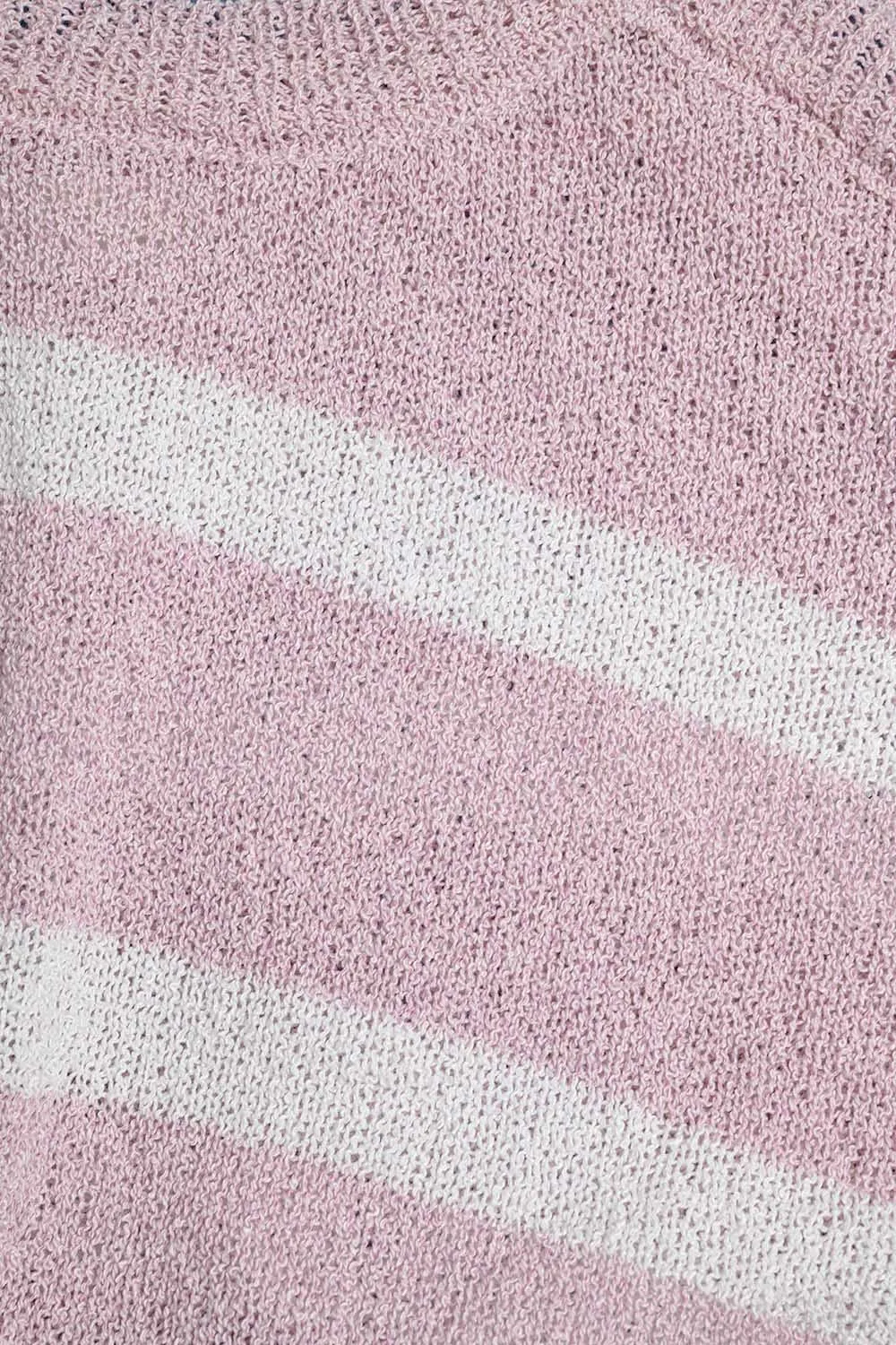 Heather Sweater With Open Shoulders and Horizontal Stripes in Pink