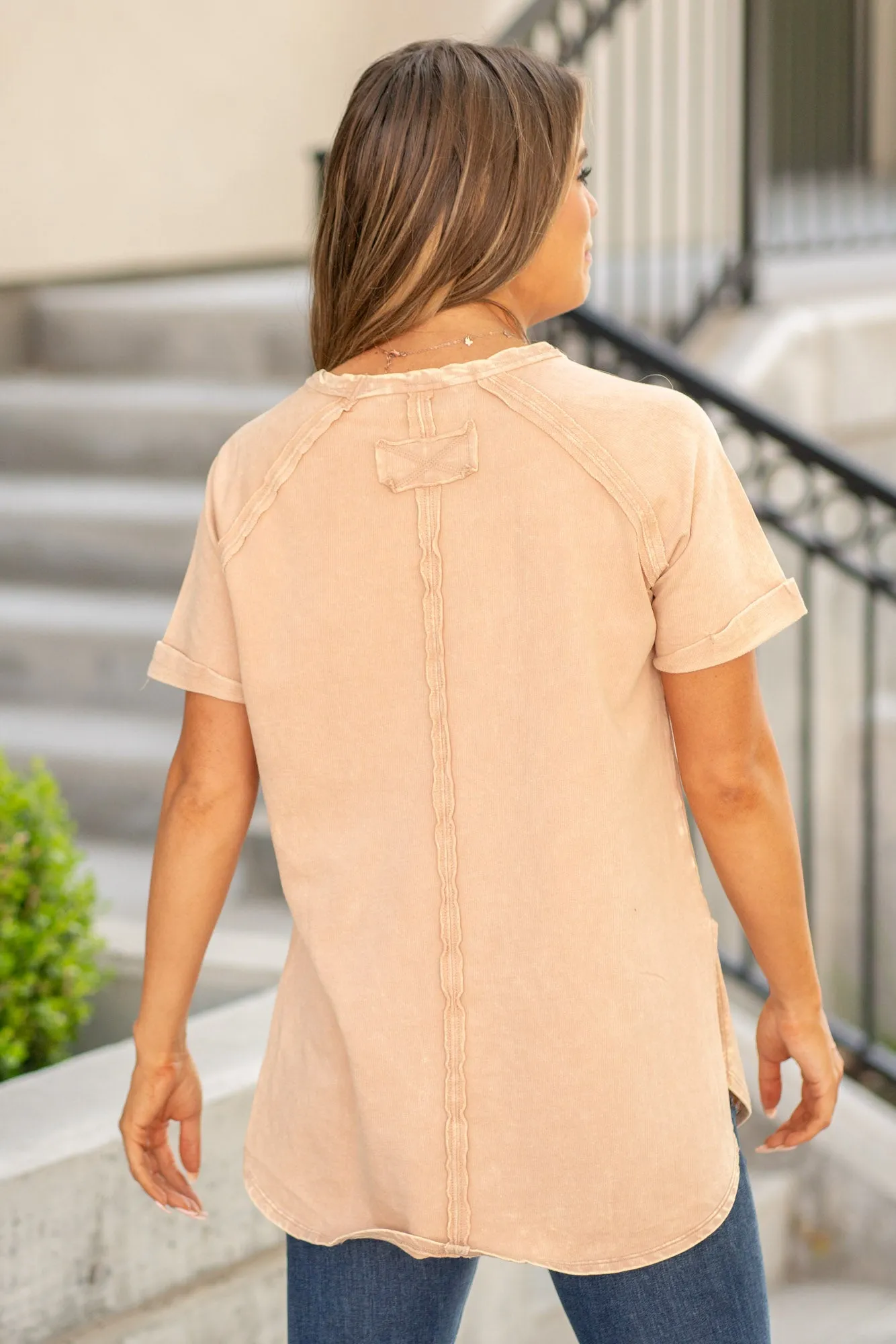 Heathered Round Neck Short Sleeve Top