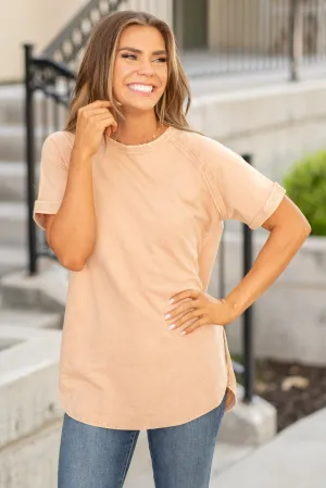 Heathered Round Neck Short Sleeve Top