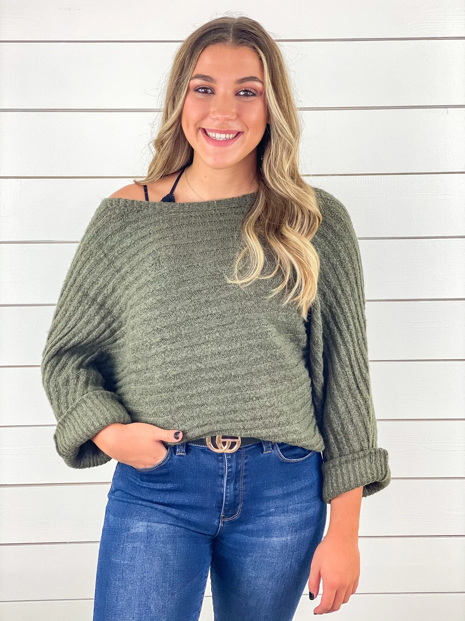 Here to Dazzle Sweater - Moss --Restocked!!