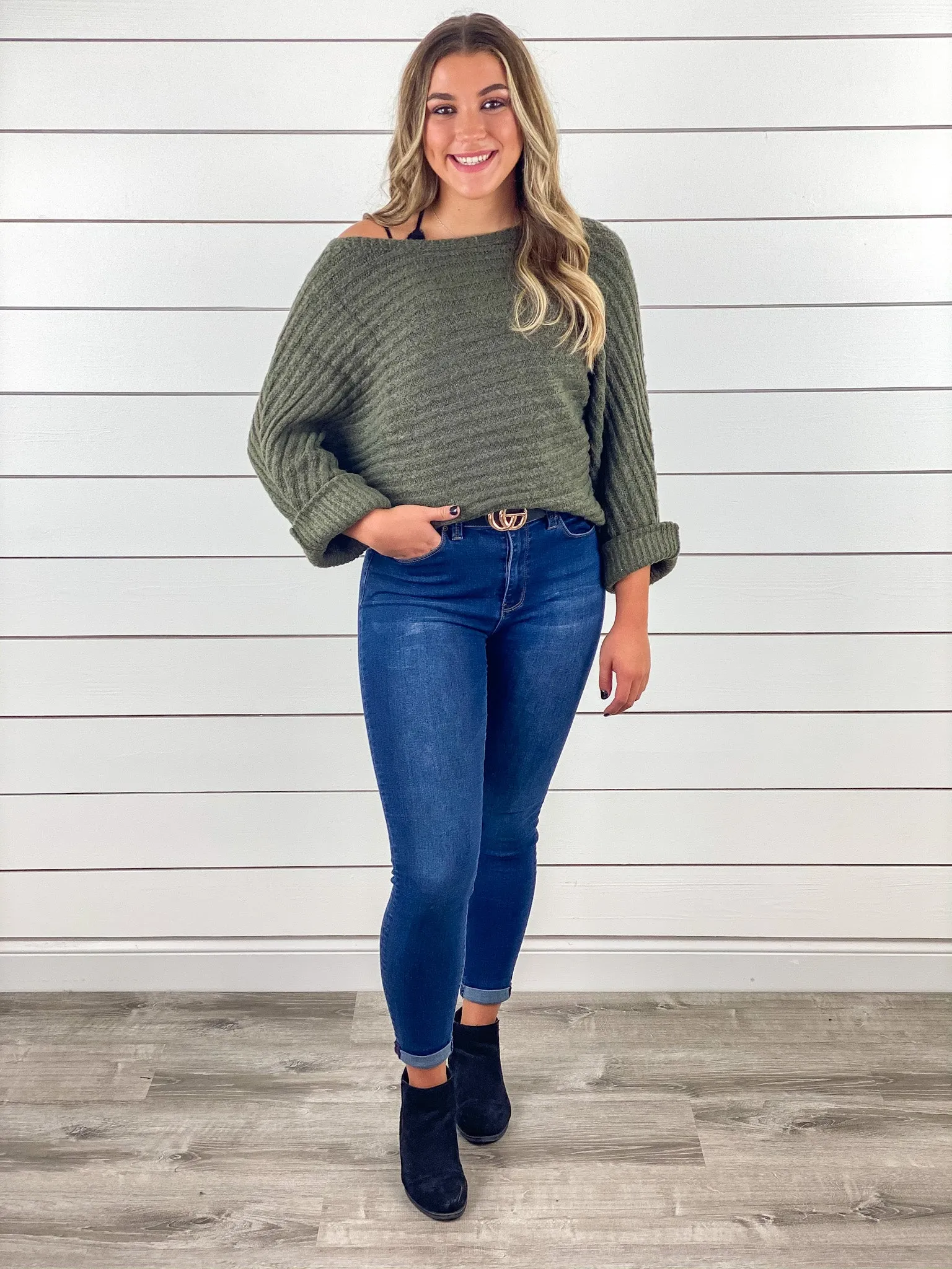 Here to Dazzle Sweater - Moss --Restocked!!