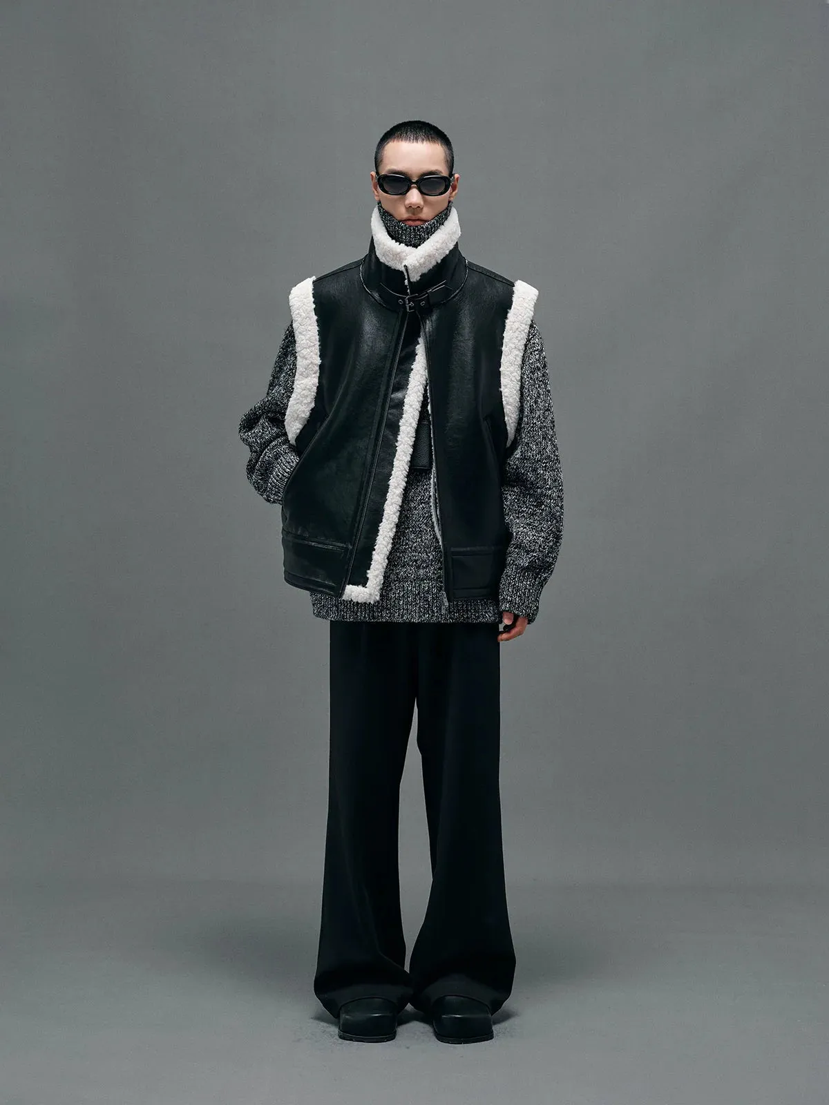 High Collar Textured Knit Sweater