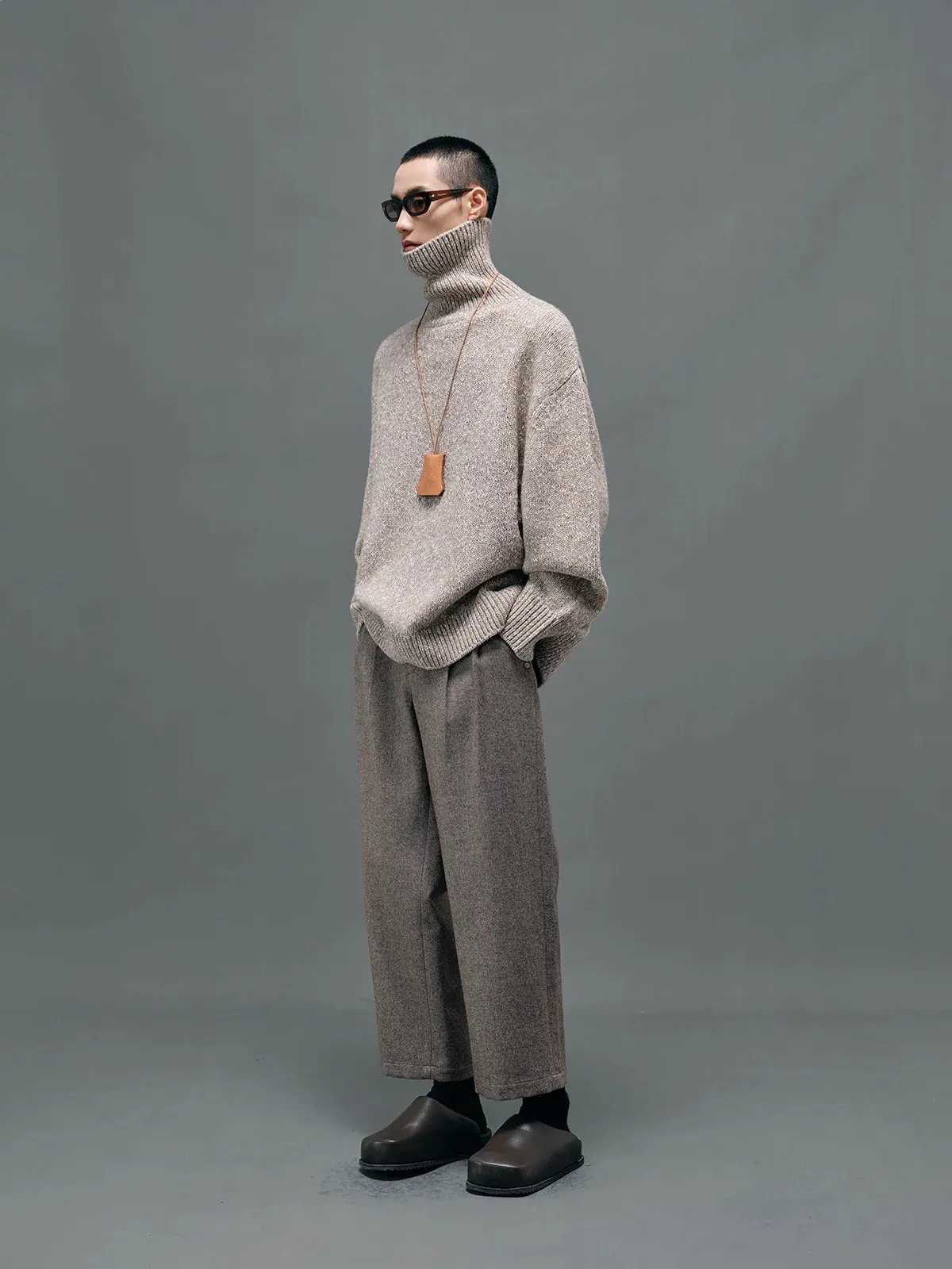High Collar Textured Knit Sweater