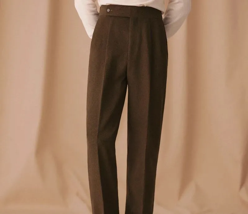 High-Waisted Pleated Wool Trousers