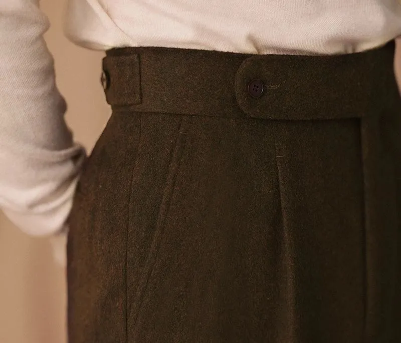 High-Waisted Pleated Wool Trousers
