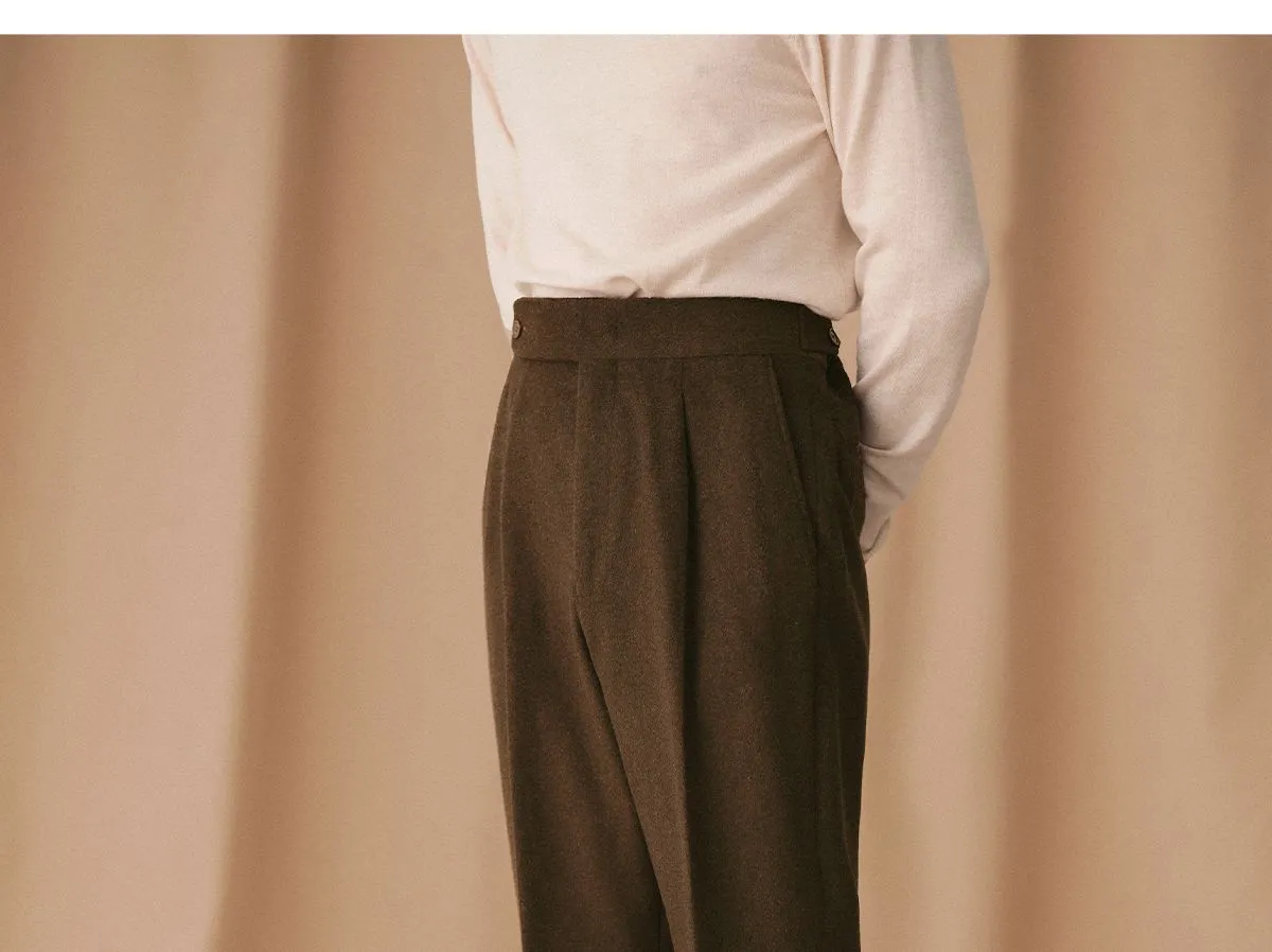 High-Waisted Pleated Wool Trousers