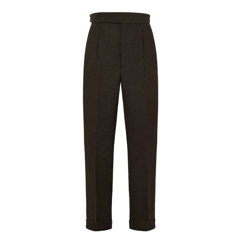 High-Waisted Pleated Wool Trousers