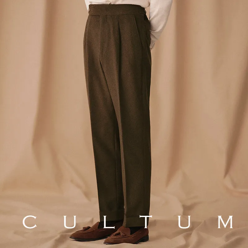 High-Waisted Pleated Wool Trousers