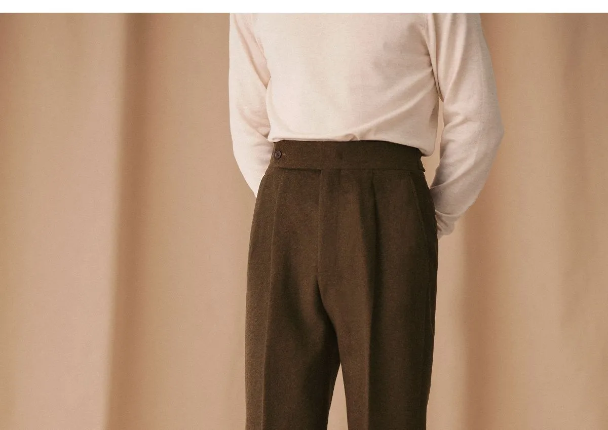 High-Waisted Pleated Wool Trousers