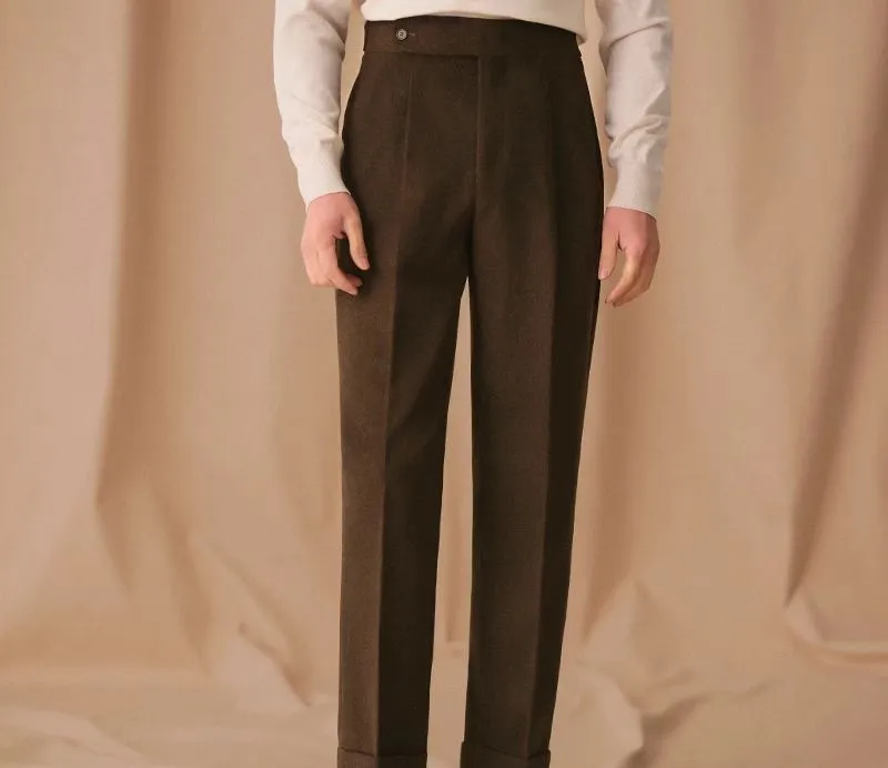 High-Waisted Pleated Wool Trousers