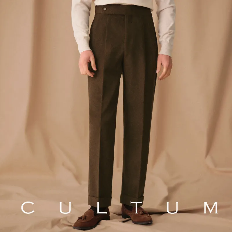 High-Waisted Pleated Wool Trousers