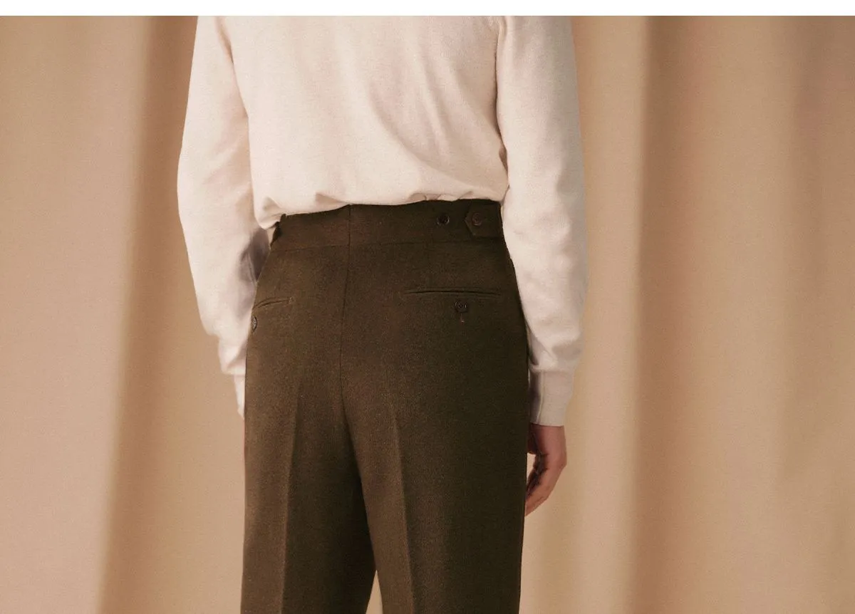 High-Waisted Pleated Wool Trousers