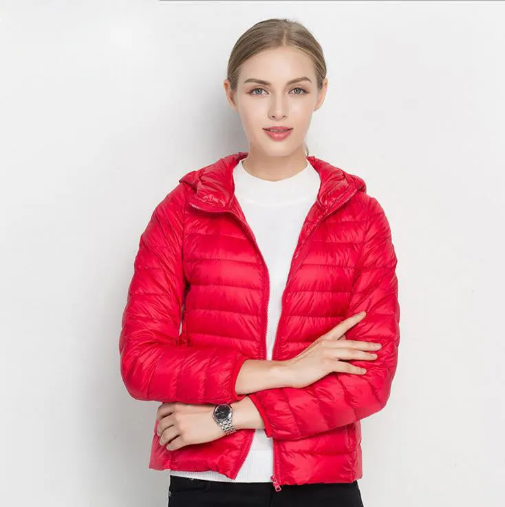 HOT Winter Women Ultra Light Down Jacket 90% Duck Down Hooded Jackets Long Sleeve Warm Slim Coat Parka Female Solid Outwear