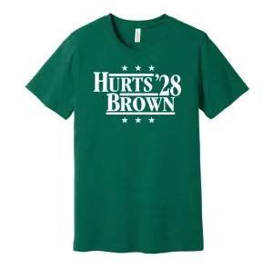Hurts & Brown '28 - Philadelphia Football Legends Political Campaign Parody T-Shirt - Hyper Than Hype Shirts