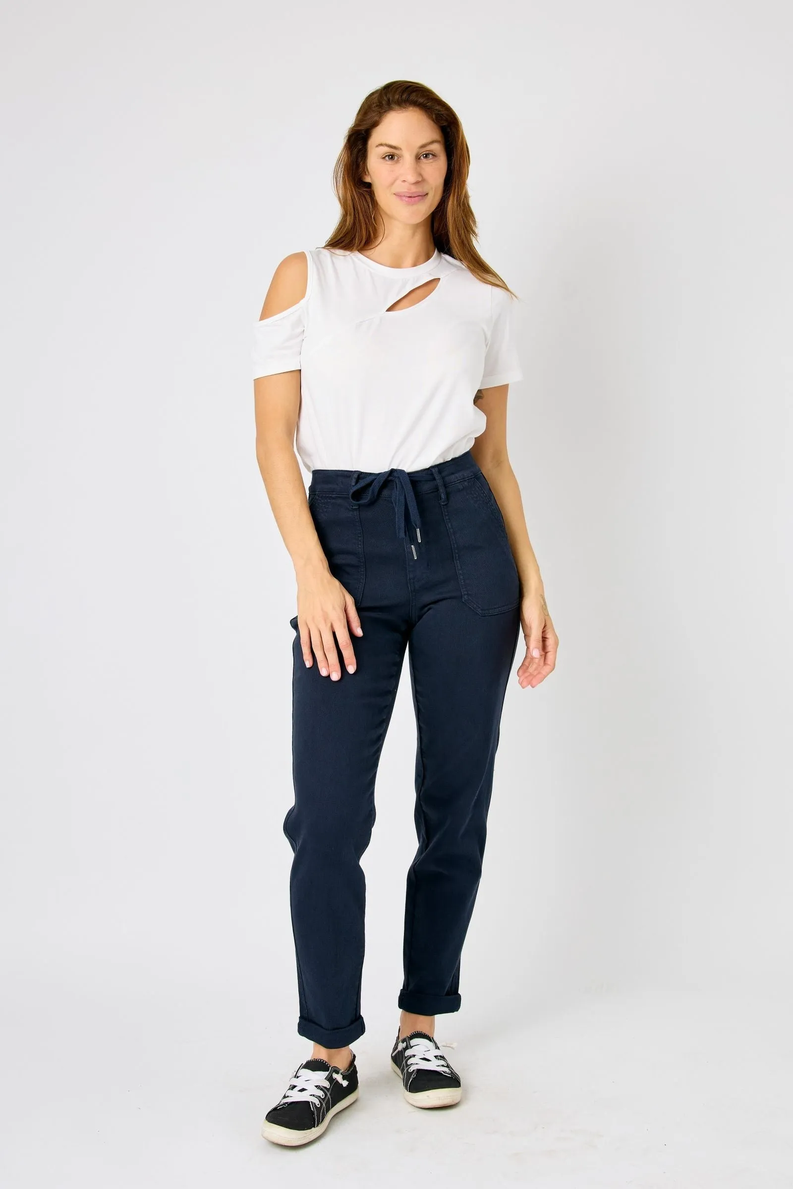 HW NAVY CUFFED JOGGER JEANS BY JUDY BLUE