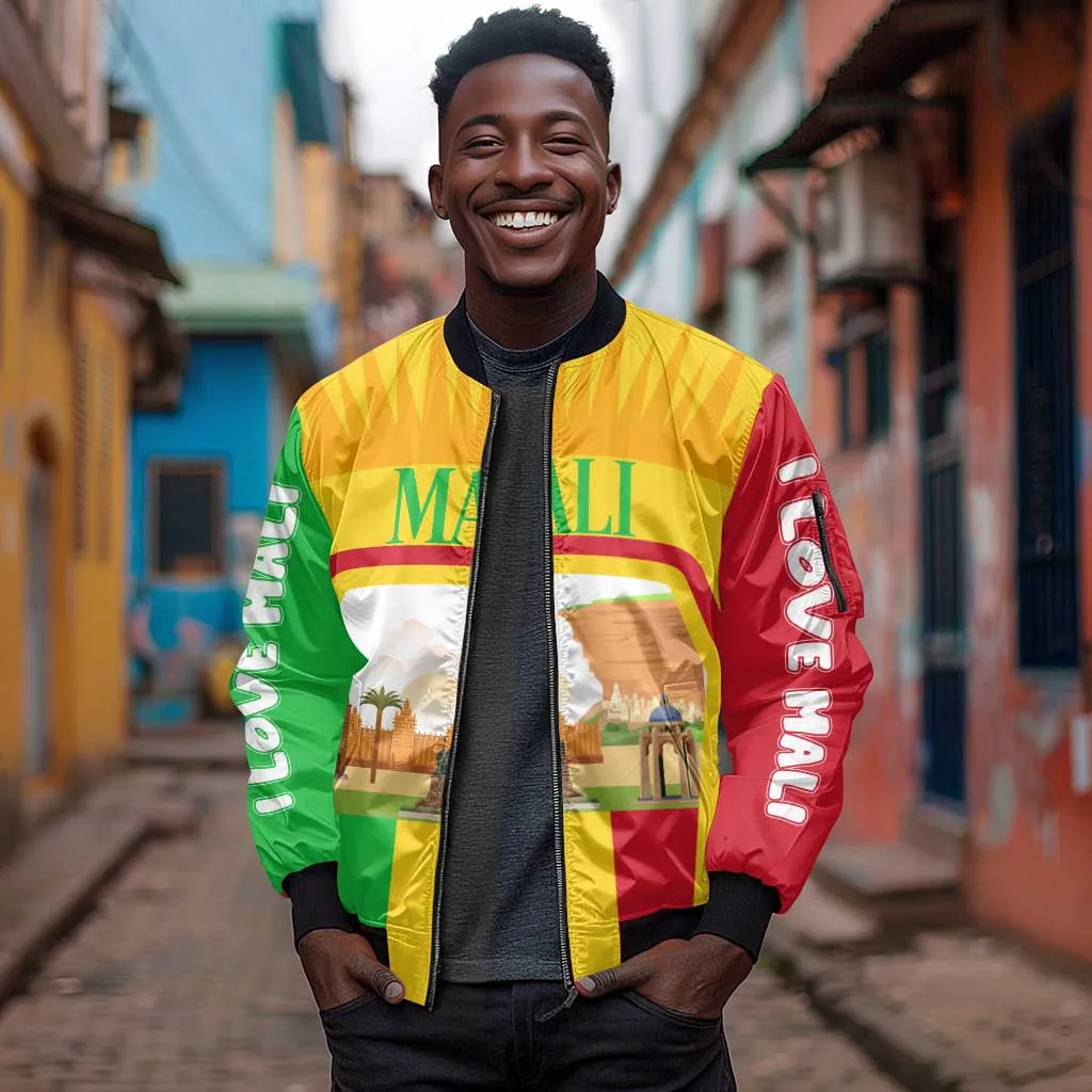 I Love Mali Sleeve Zip Bomber Jacket Famous Tourist Destinations TS04