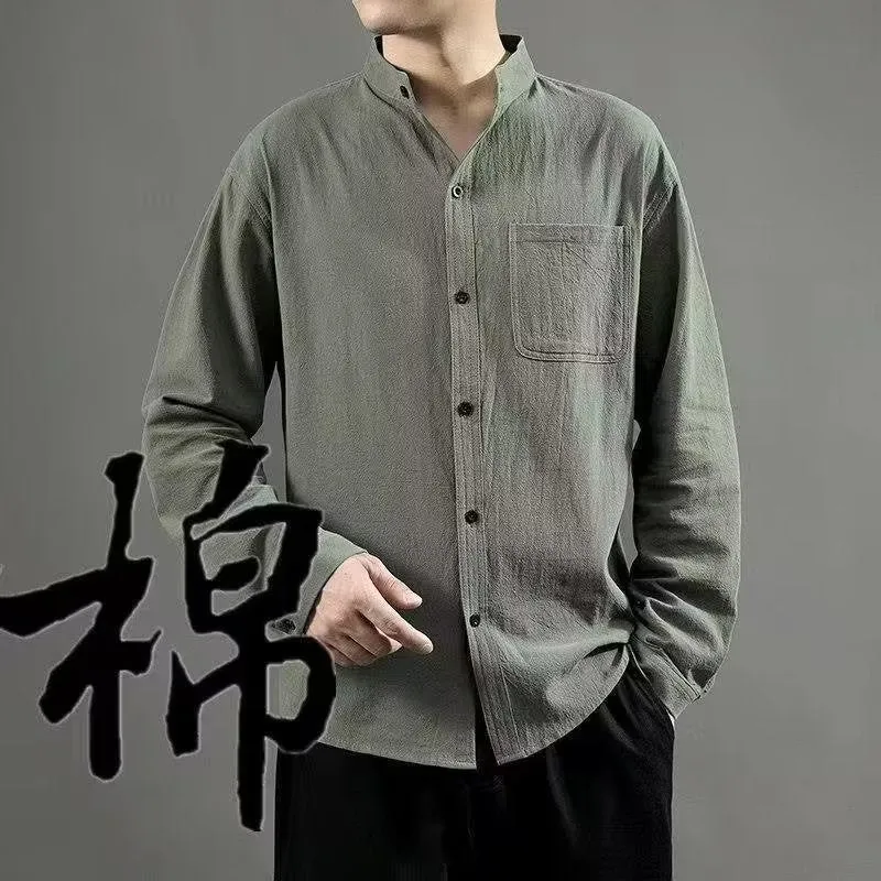 INSTOCK- Linen shirt men's long-sleeved autumn versatile Chinese