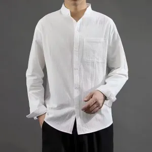 INSTOCK- Linen shirt men's long-sleeved autumn versatile Chinese