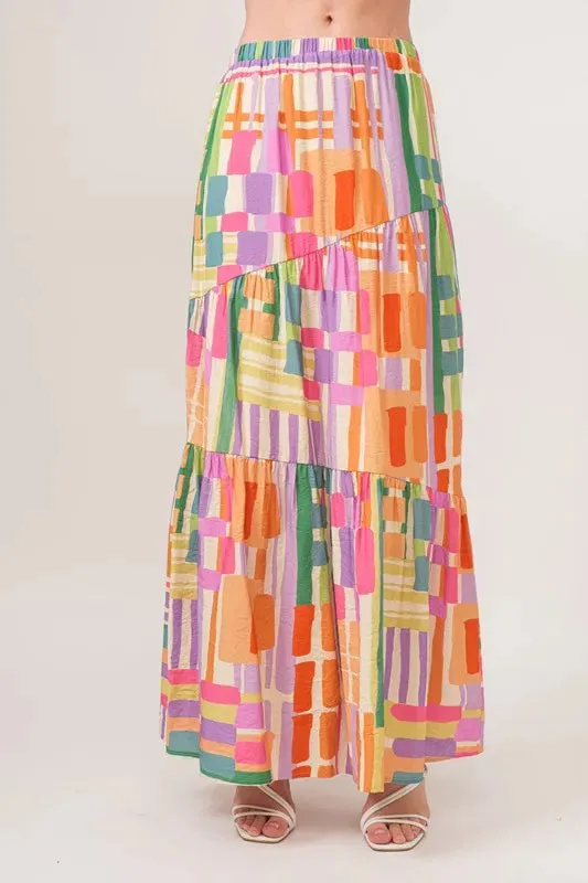 It's Geometric Tiered Maxi Skirt