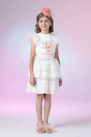 Ivory and peach striped layered skirt