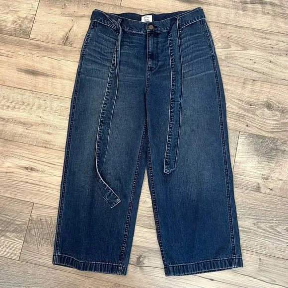 J. Crew Rayner Cropped Wide Leg Denim Jeans with Removable Tie Belt- Size 31