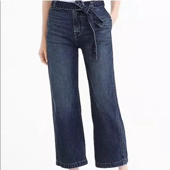 J. Crew Rayner Cropped Wide Leg Denim Jeans with Removable Tie Belt- Size 31