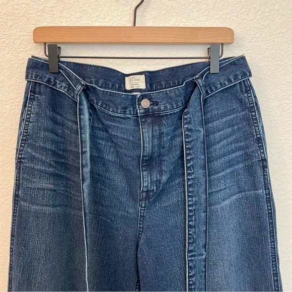 J. Crew Rayner Cropped Wide Leg Denim Jeans with Removable Tie Belt- Size 31