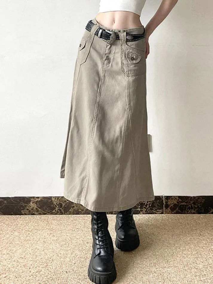 JazzHer American Retro Pocket Maxi Skirts
