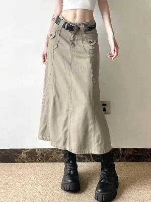 JazzHer American Retro Pocket Maxi Skirts