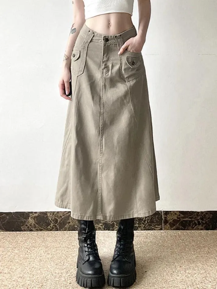 JazzHer American Retro Pocket Maxi Skirts