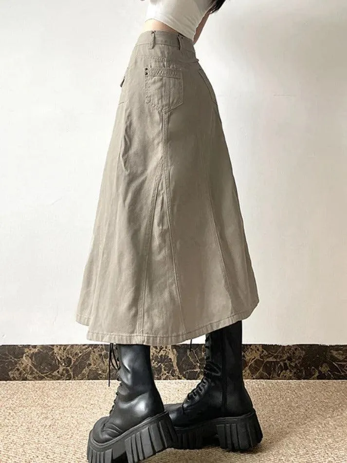 JazzHer American Retro Pocket Maxi Skirts